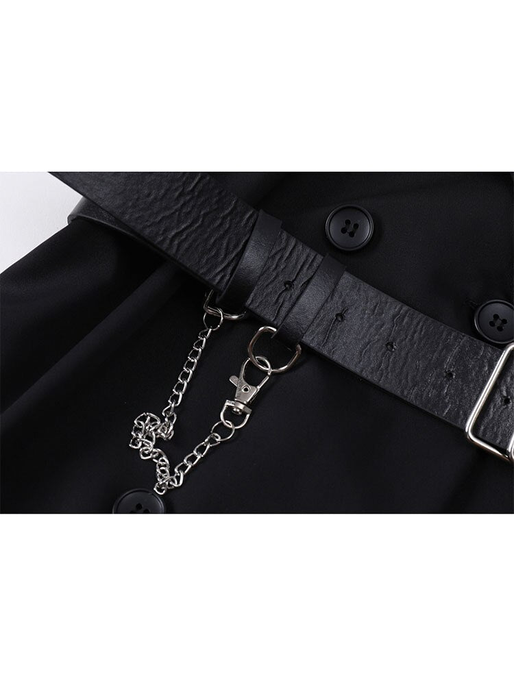 Women Gothic Punk Black Blazer Dress Short Sleeve Summer High Waist With Belt Streetwear Goth Dress Girl