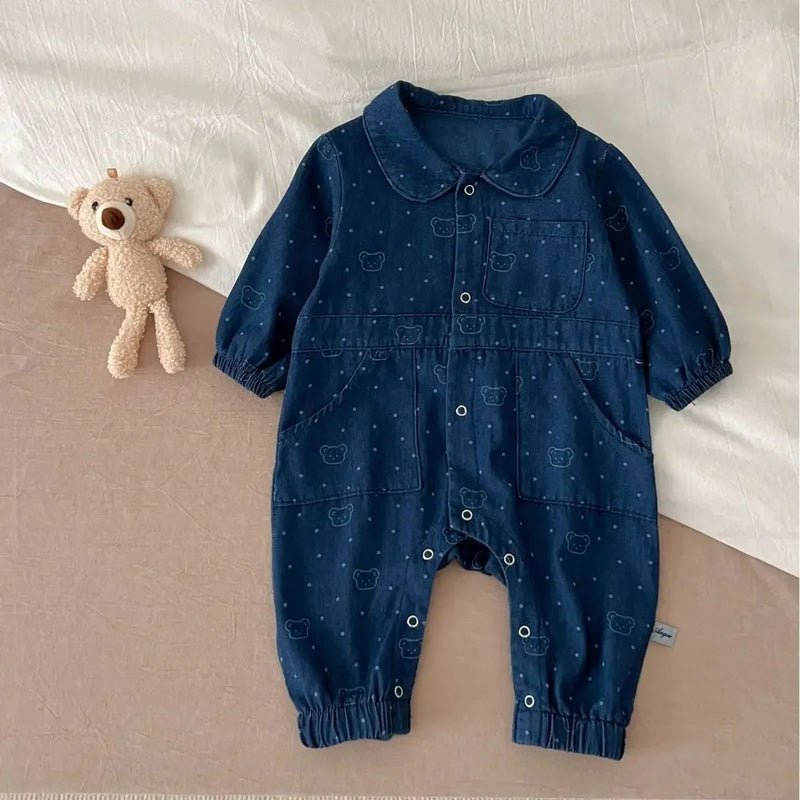 Autumn Baby Girls Rompers Denim Infant Girls Overalls Stretch Toddler Girls Bodysuit