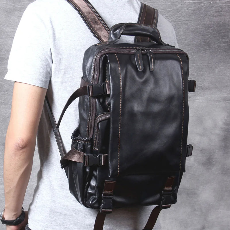 Genuine Leather Handmade Men Backpack Soft Leather Bag