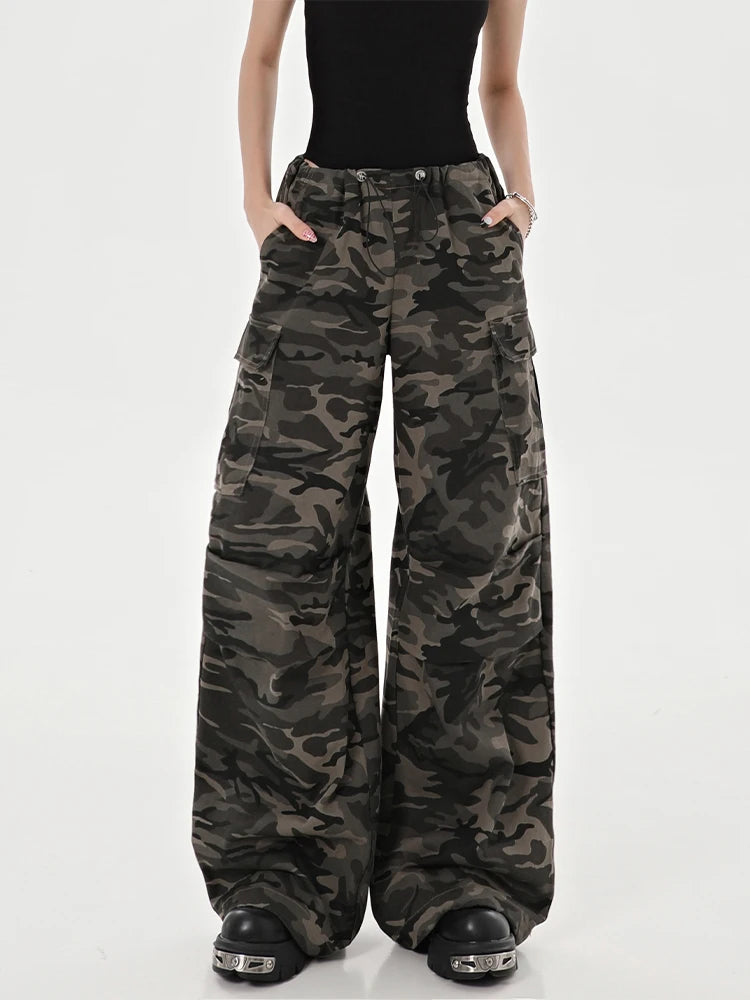 Women Camouflage Cargo Pants Trousers Wide Leg Pants