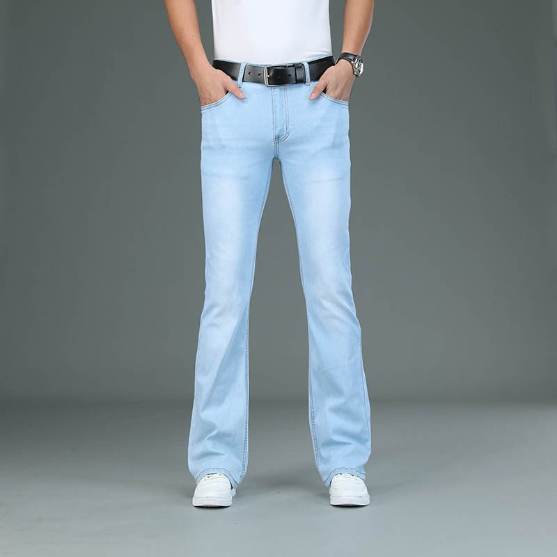 Men Stretch Slim Fit Micro Flare Jeans Boot Cut Leg Flared Male Designer Classic Denim Jeans