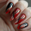 Stripes French Nail with Glue Almond Glitter Red Press on Nail Wearable Full Cover Manicure Nail Tip