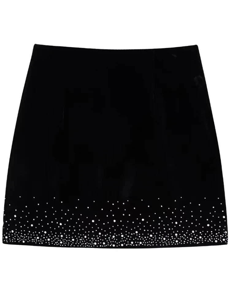 Women Hem Shinning Sequined Velvet Mini Skirt Female Chic