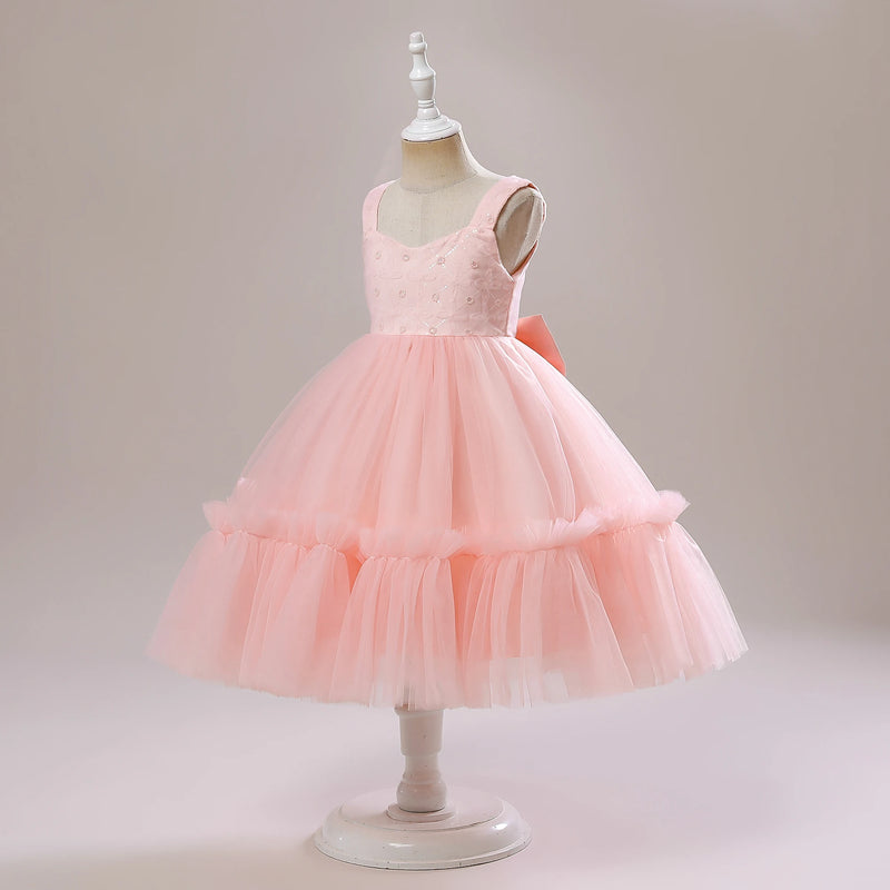 Kids Pink Suspender Party Dress for Girls Child Costume Princess Dresses Bridesmaids Summer Dress