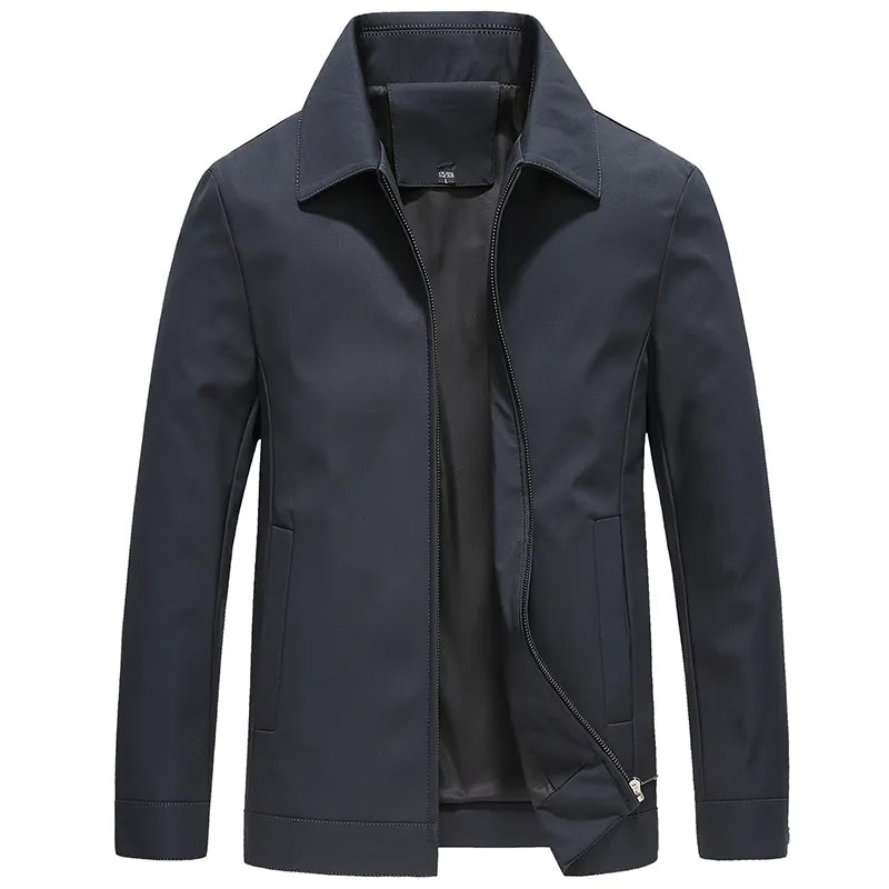 Spring and Autumn Men Middle-aged and Elderly with The Same Zippered Solid Lapel Jacket Business Casual Jacket