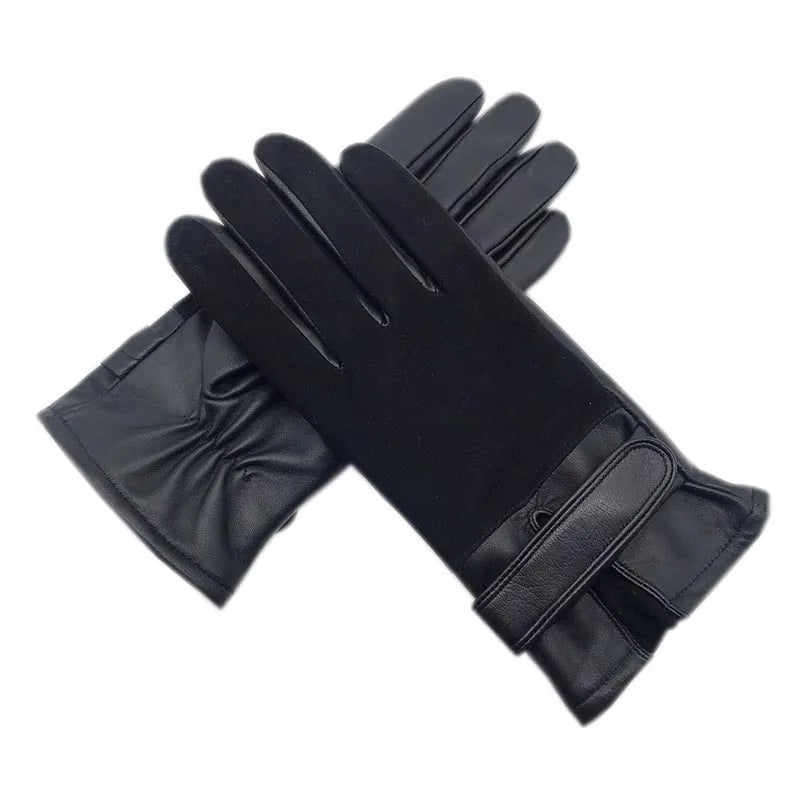 Winter men's leather gloves wrist genuine leather gloves wool lining machine sewing warm driving