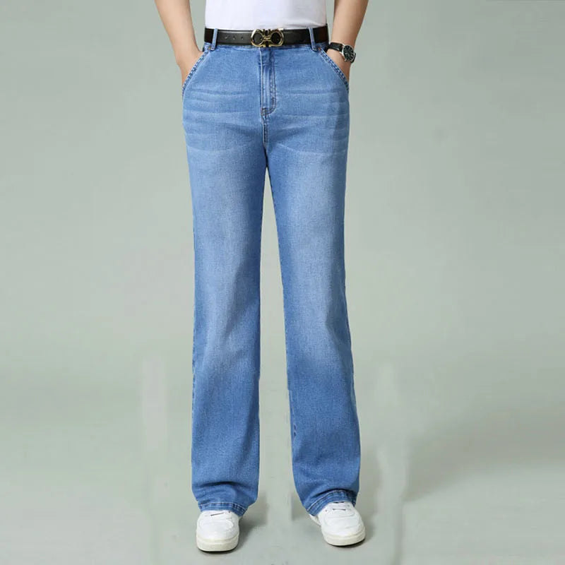 Men Spring Autumn and Summer Thin Wide-Leg Jeans Casual Straight Pants