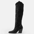 Winter Long Boots Women Shoes Western Leather Zipper Pointed Thick Heel High Heels Over The Knee Boots