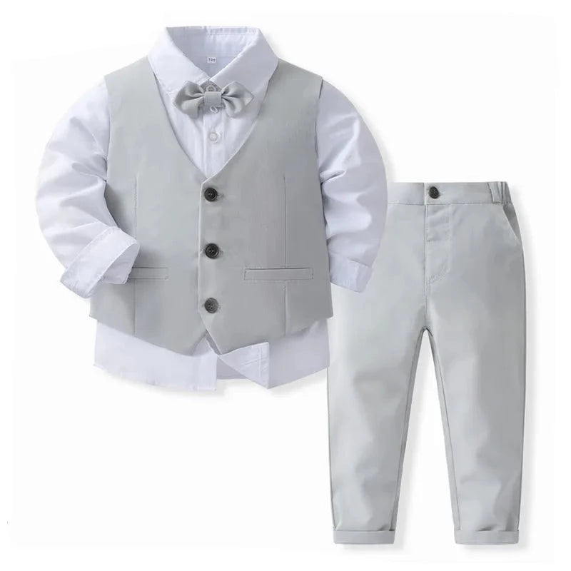 Kids Boys Autumn Clothing Suit Formal Gentleman For Baby Clothes Full-Sleeve TShirt Pants Vest Wedding New Year Outfits