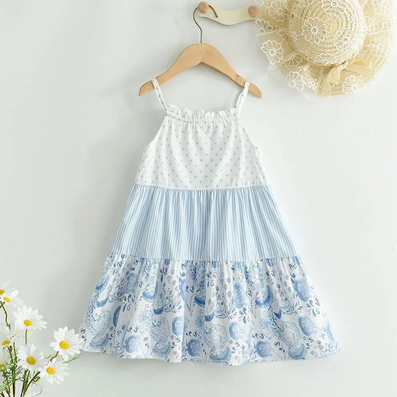 Summer Girls Clothing  Flower Patch Vest Skirt Girls 3-7 Years Old Girls Clothes Kids Clothes