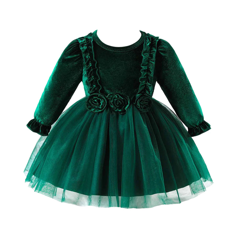 Kids Baby Girls Christmas Party Dress Flower Ruffled Mesh Dresses