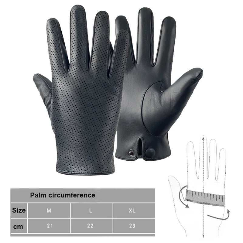 Men Genuine Leather Driving Gloves Breathable Hollow Design Thin Mittens