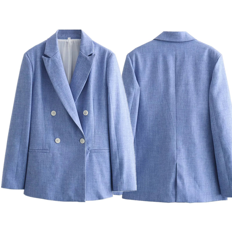 Suits Straight Jacket Casual Double Breasted Blazers Women Tops Sky Blue Blazers Women