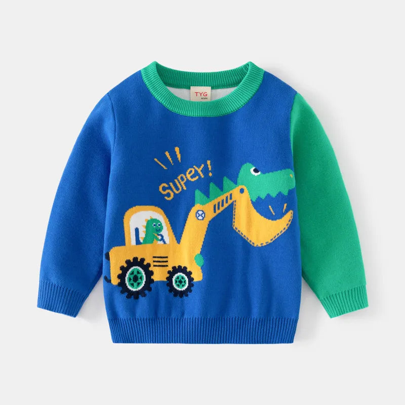 Children Clothing Sweater Boys Autumn Double-layer Cotton Knitting Sweater Winter Boys Car Long Sleeve Sweater