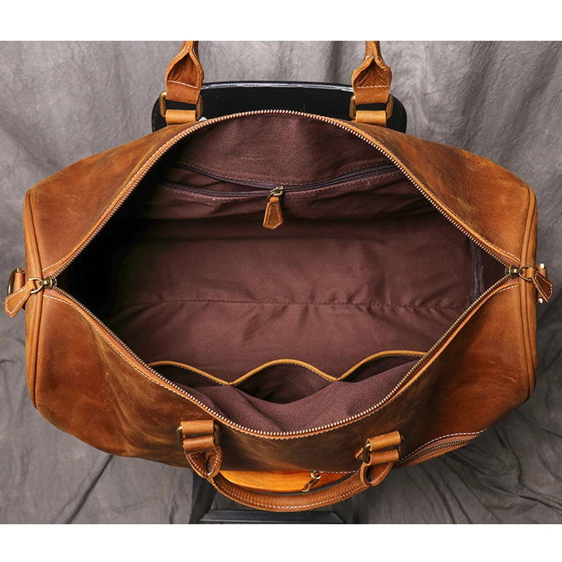 Men's Travel Bag Women's Weekend Handbag Large Capacity Vintage Duffle Bag Leather Laptop Bag