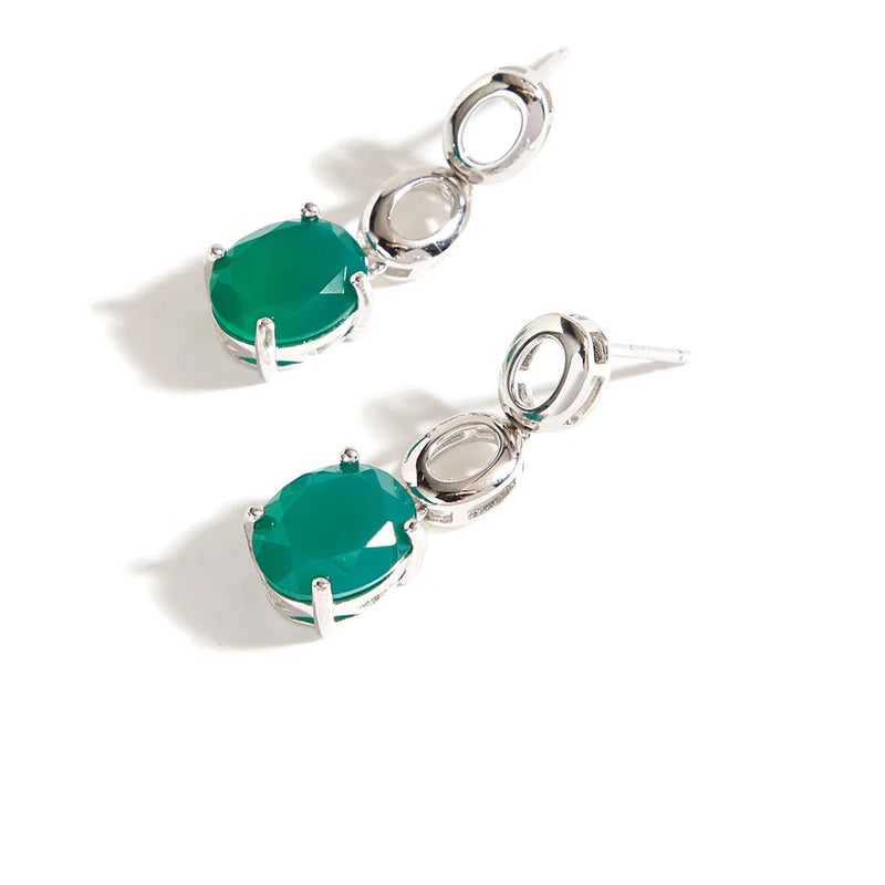 Natural green agate Earrings for women 925 Silver with lucky gems paired with fine jewelry