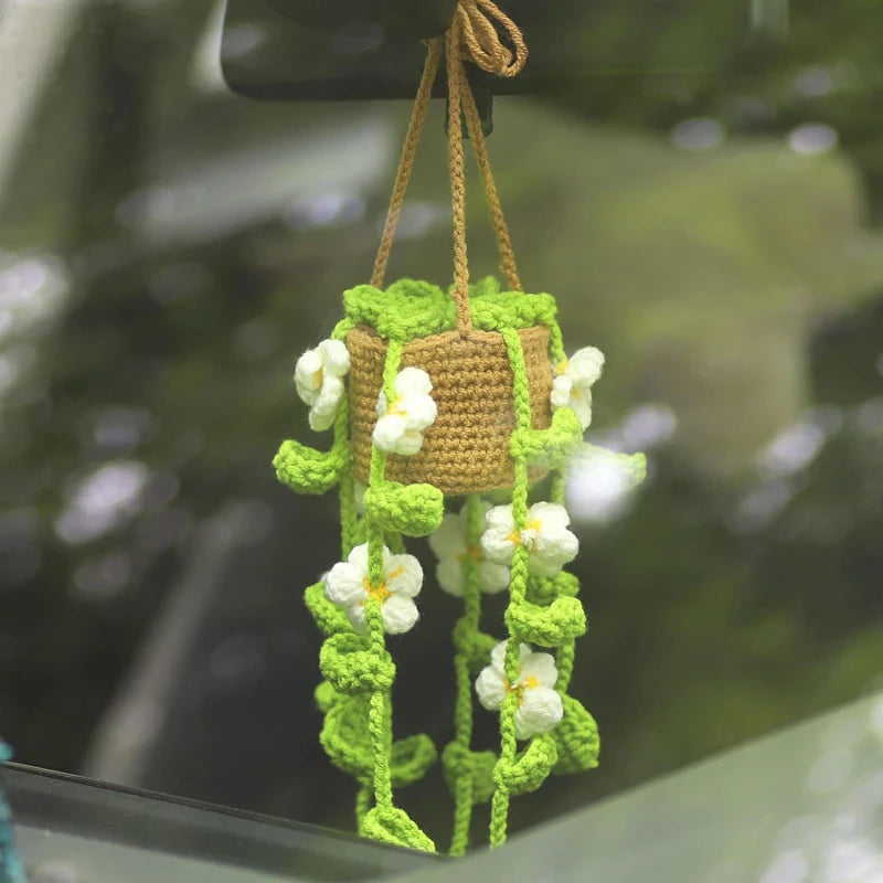 Crochet Plants Vine Hanging Basket Artificial Flowers Handmade Gift For Her Room Home Wall Decor