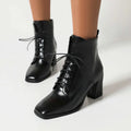 Winter Spring Ladies Pumps Cross-tied Lace-up Mature Women Thick High Heels Oversized Ankle riding Boots