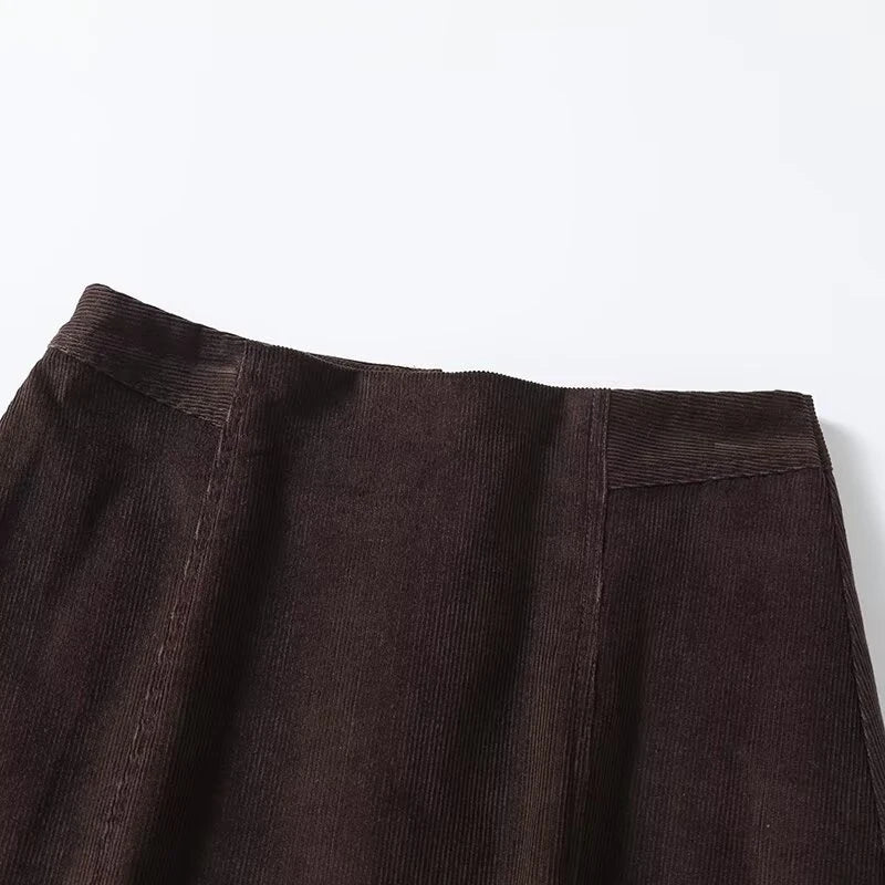 Women Modern Retro Corduroy Skirt High Waist A-line Mini Skirts Brown