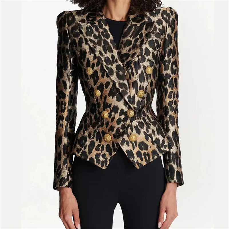 Women jacket Summer Leopard Women coat double breasted