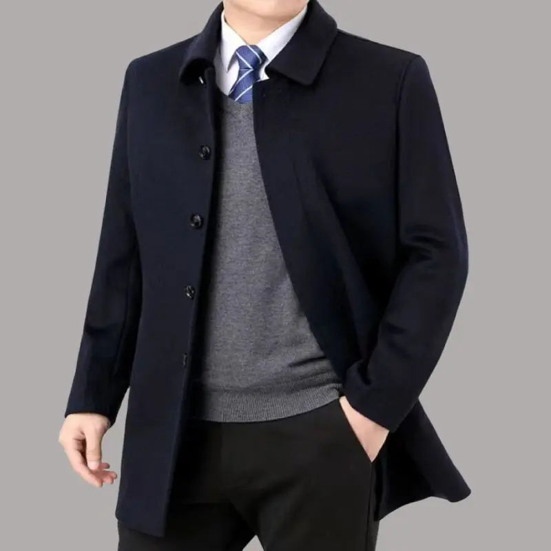 Autumn and Winter Wool Coat Business Wear Men's Handsome Lapel Medium Length Coat Top