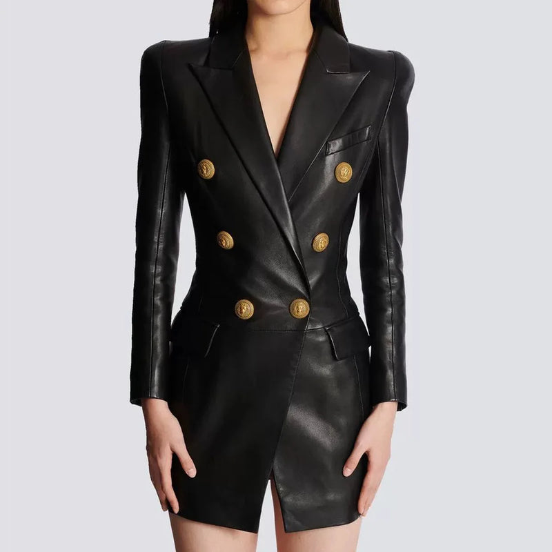 Spring Double-breasted Long Sleeve Coat Women Office Blazer Short Mini Notched Dress