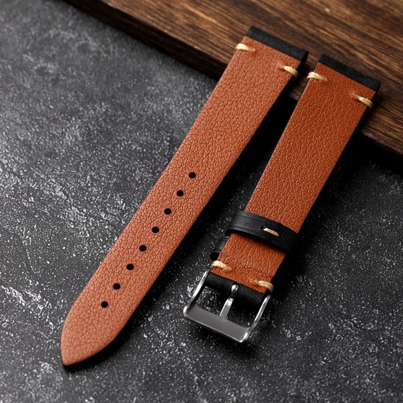 Handmade Genuine Leather Watchban 18 19 20 21 22MM Soft Ultra-Thin Leather Men Vintage Brushed High Grade Watch Bracelet