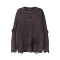 Autumn Hole Knitted Sweaters Round Neck Solid Oversized Pullover Woolen Sweater