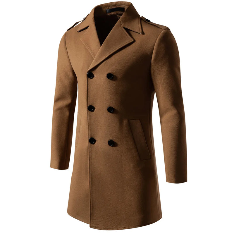 Men Double Breasted Autumn Winter Coat Trench Coat Fashion Casual Solid Overcoat