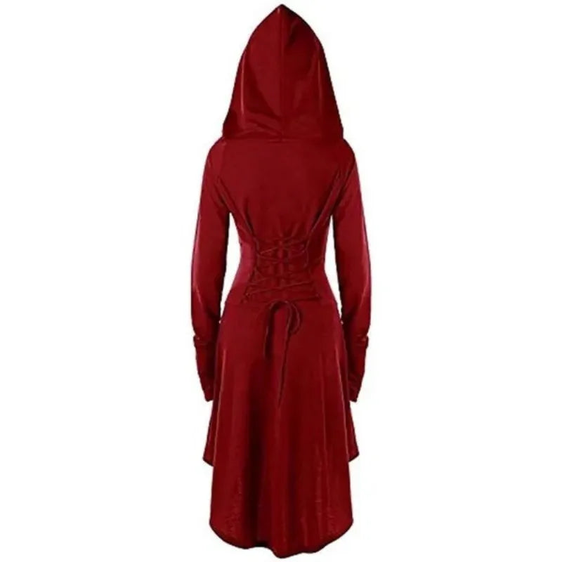 Women Hooded Robe Lace Up Pullover Long Hoodie Dress