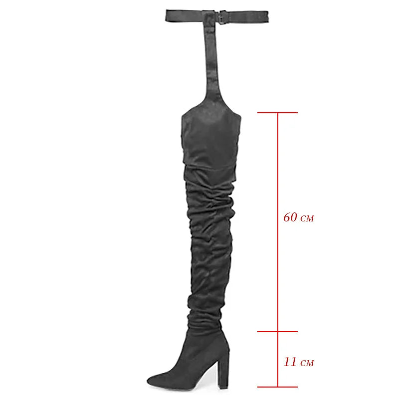 Boots Women Winter Belt Thigh High Boots Army Green Heels Leg Boots