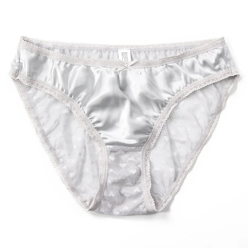 plain crepe satin underpants for girls love jacquard lace mulberry silk crotch briefs for women