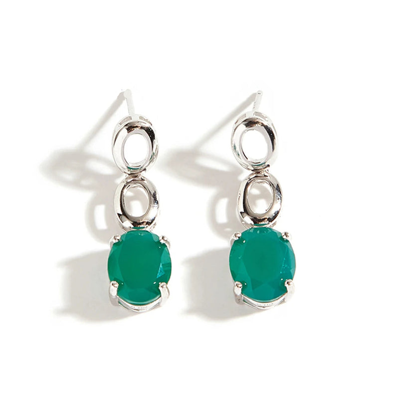 Natural green agate Earrings for women 925 Silver with lucky gems paired with fine jewelry