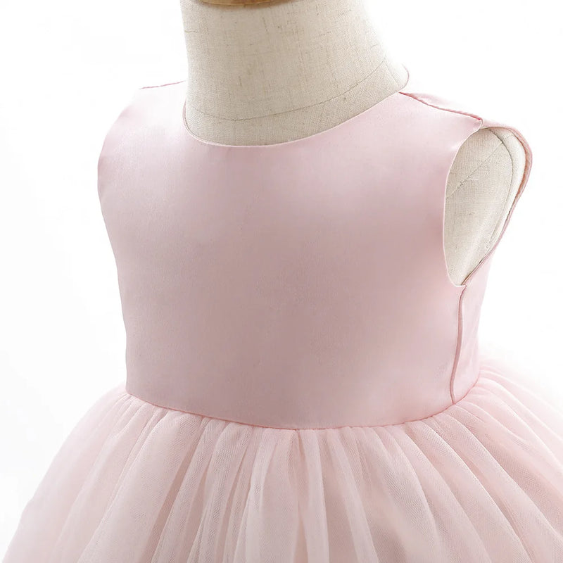 First Birthday Girl Party Ball Gown Pink Puffy Baby's Dress Ruched Toddler Girl Clothes