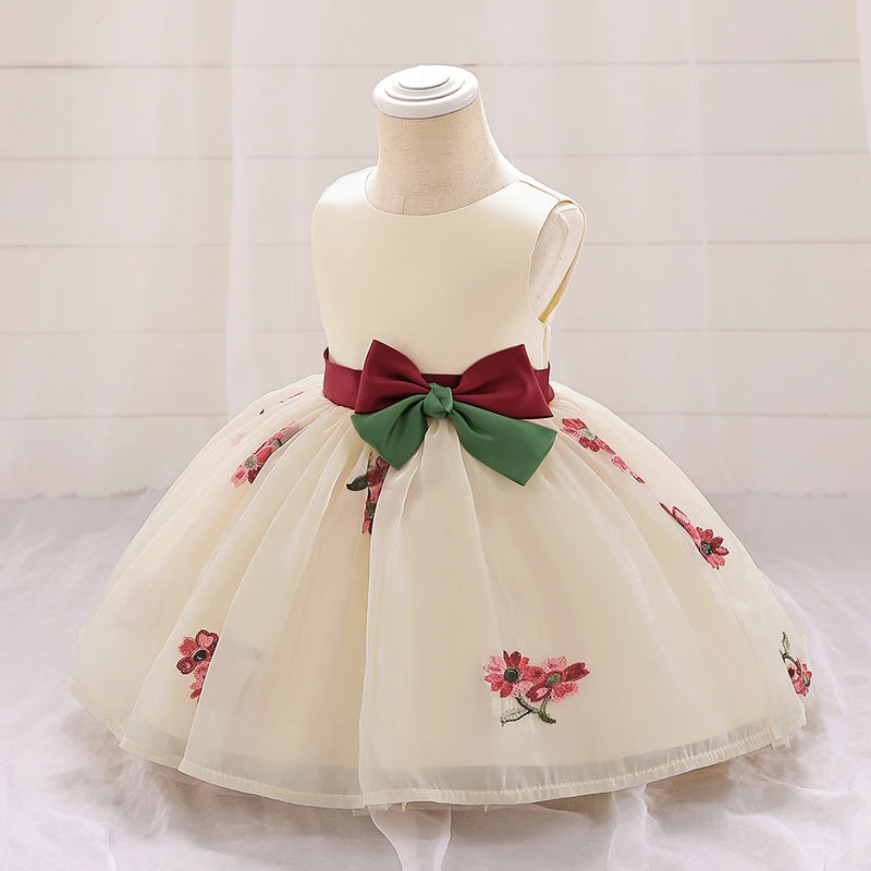 Baby Dresses For Kid Girls Princess Flower Embroidery Wedding Party Clothes Toddler Tulle Birthday Baptism Costumes