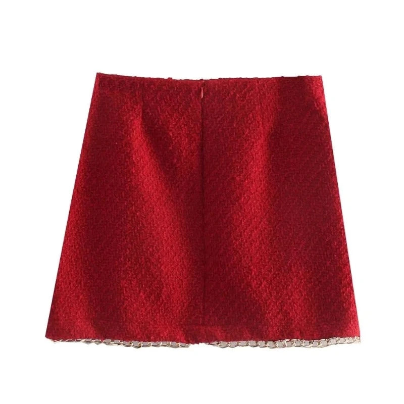 Women Design Front Split Woolen Mini Skirt Ladies Back Zipper Chic Slim