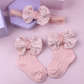 Infant Baby Girl Socks Set Princess Bowknot Patchwork Soft Warm Newborn Socks and Hairband