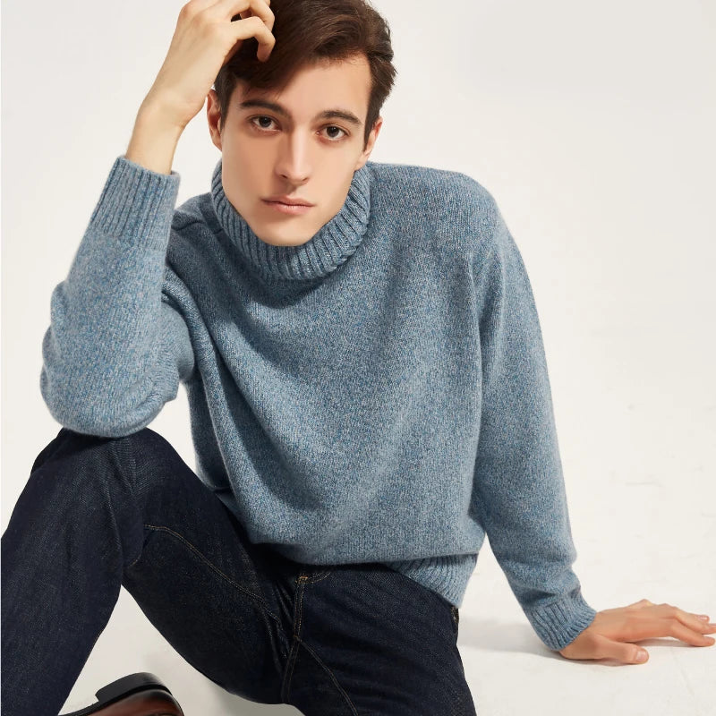 Cashmere Sweater Men Round Neck Thickened Half High Neck Knitted Shirt Sweater Men's