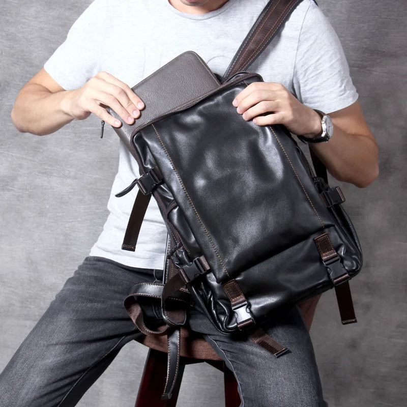 Genuine Leather Handmade Men Backpack Soft Leather Bag