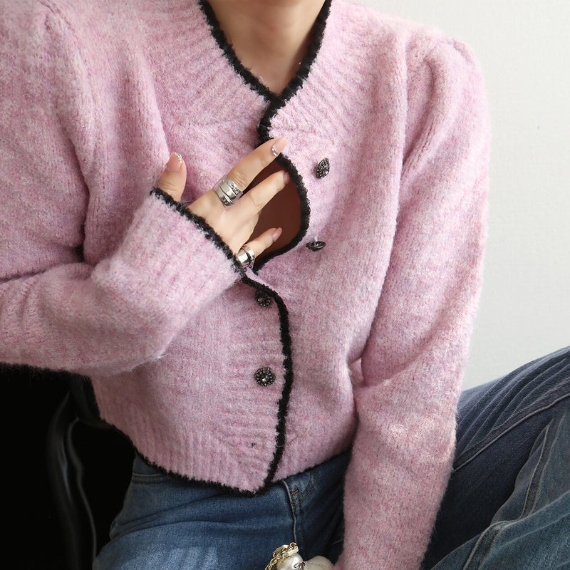 Women Sweater Spring Fall New Candy Solid Wool Round Neck Long Sleeve Knit Cardigan Sweater