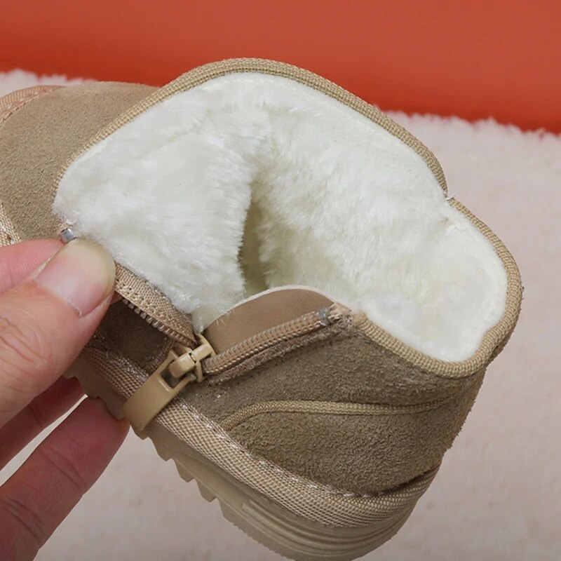 Winter Baby Snow Boots Leather Warm Plush Infant Shoes Zip Side Soft Sole Toddler Boys Girls Boots