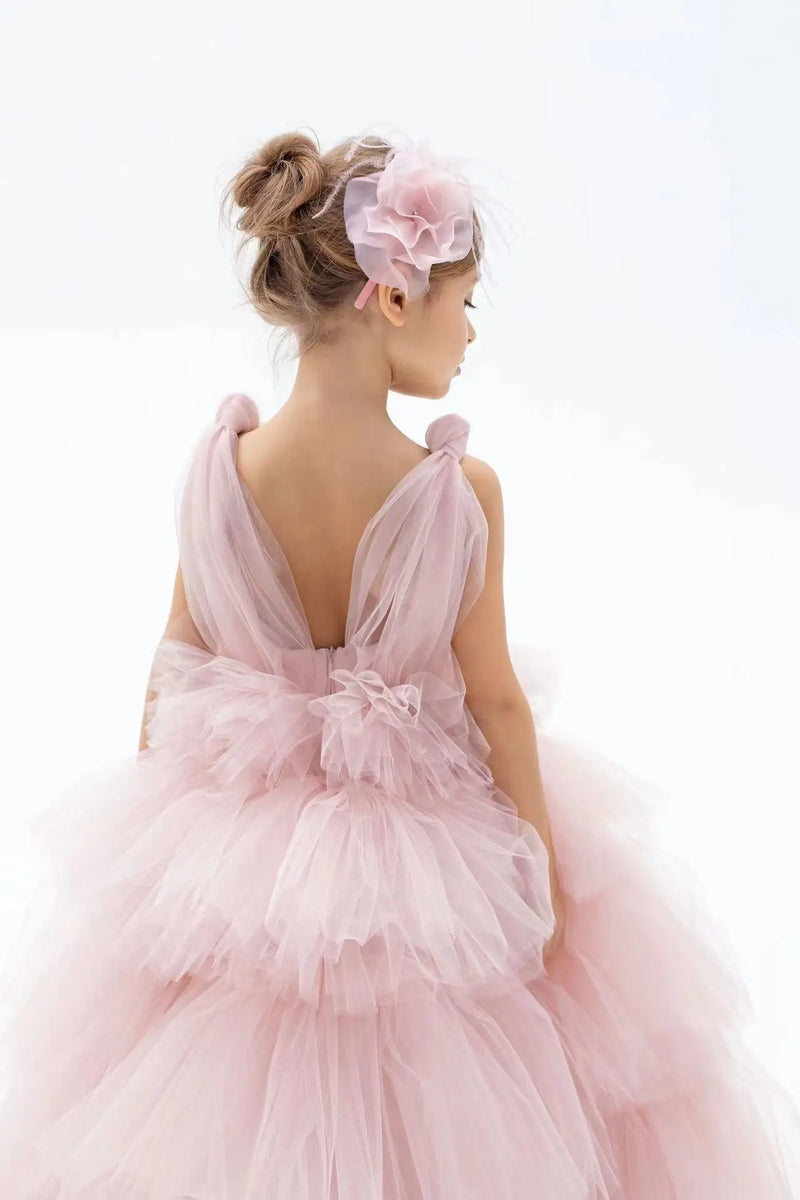 Light Pink Tiered Flower Girl Dress For Wedding Sleeveless Puffy Elegant Kids Birthday Party