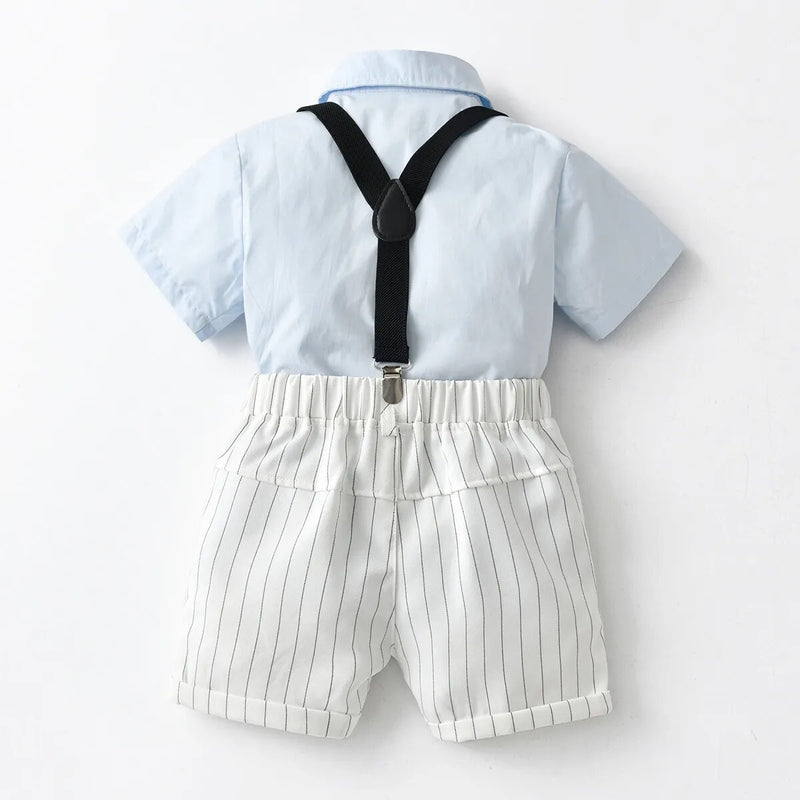 Toddler Boys Clothes Light Blue T-Shirt White Striped Shorts Boy Ceremony Suits Birthday Outfit Kids Boys Clothing