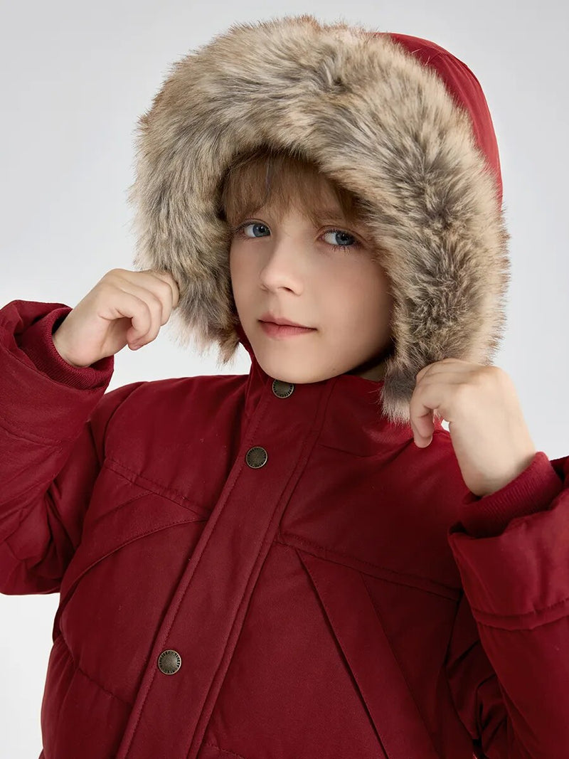 Little Boys Winter Jacket Toddler Kids Puffer Faux-Down Sherpa Lined Fur Hood Mid-Weight Water-Resistant Coat