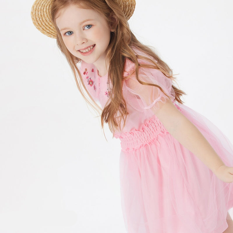 Toddler Girl Embroidered Statement Collar Puff-sleeve Mesh Dress