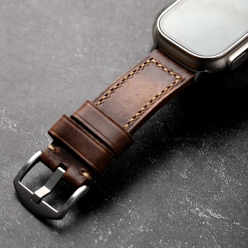 Handmade Grease Leather Strap for Apple Watch Men's Vintage Style Bracelet Thickened Men's Bracelet