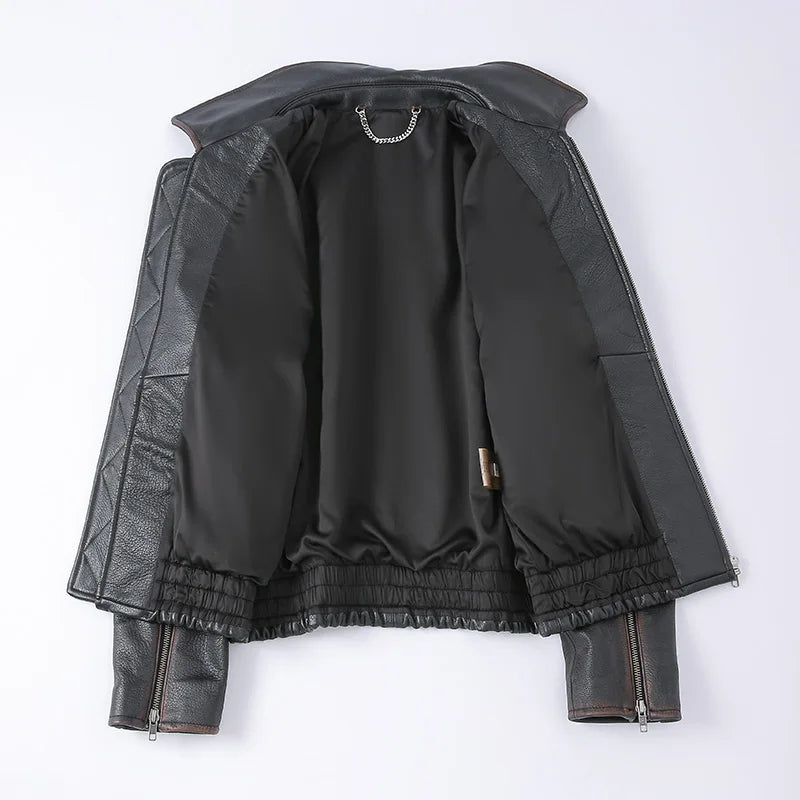 Genuine Leather Moto Jacket Coat Lady Biker Bomber Jacket