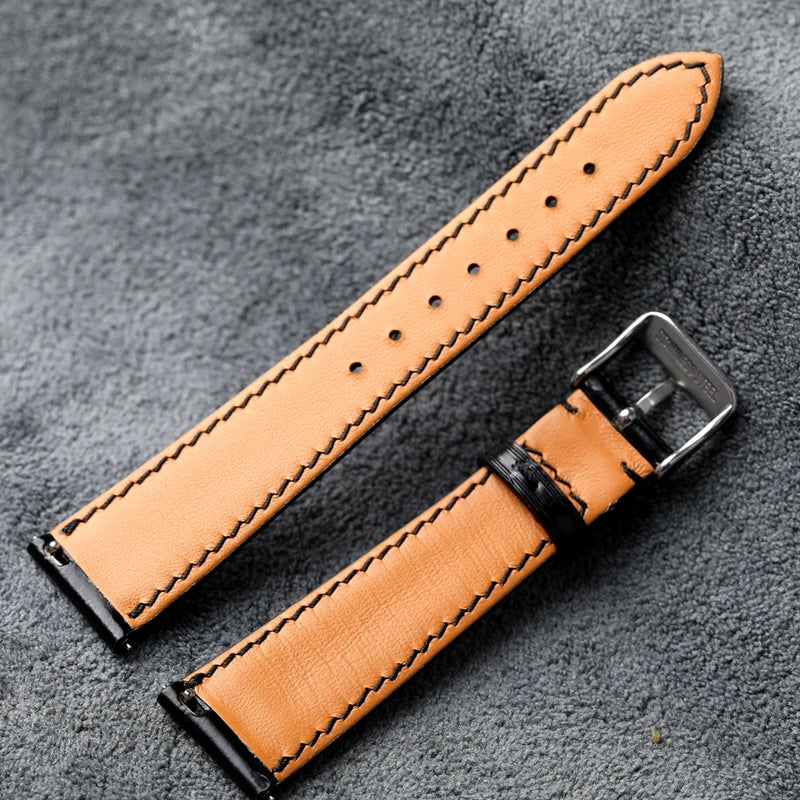 Leather Strap Quick Release Soft Black 18 20 22MM Classic Men's Strap with Vintage Style Bracelet