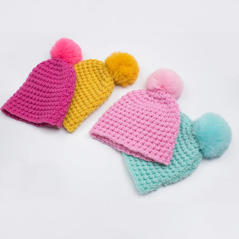 Winter Baby Solid Crocheted Wool Beanie Hat Children Knitted Pompom Ball Bonnet Skullcap Hat