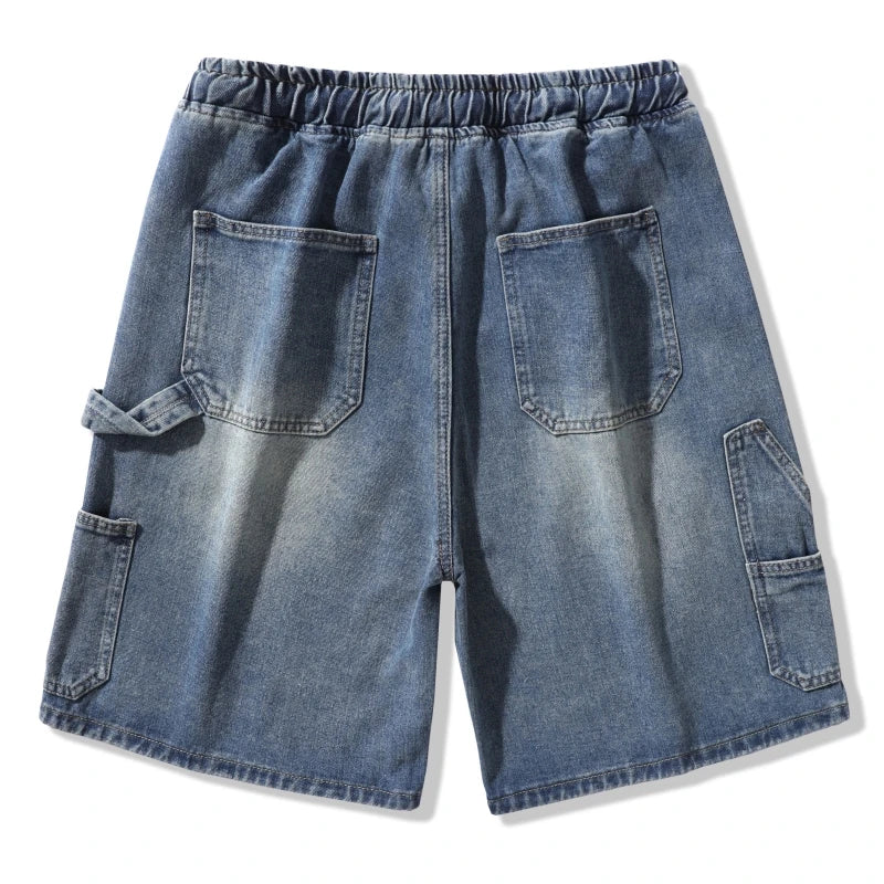 Summer Men Workwear Denim Shorts with Drawstring Waist